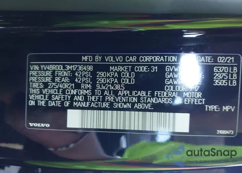 2021 Volvo Xc90 Recharge Plug-In Hybrid T8 Inscription 6 Passenger из США, поврежденный, VIN YV4BR00L3M1736498